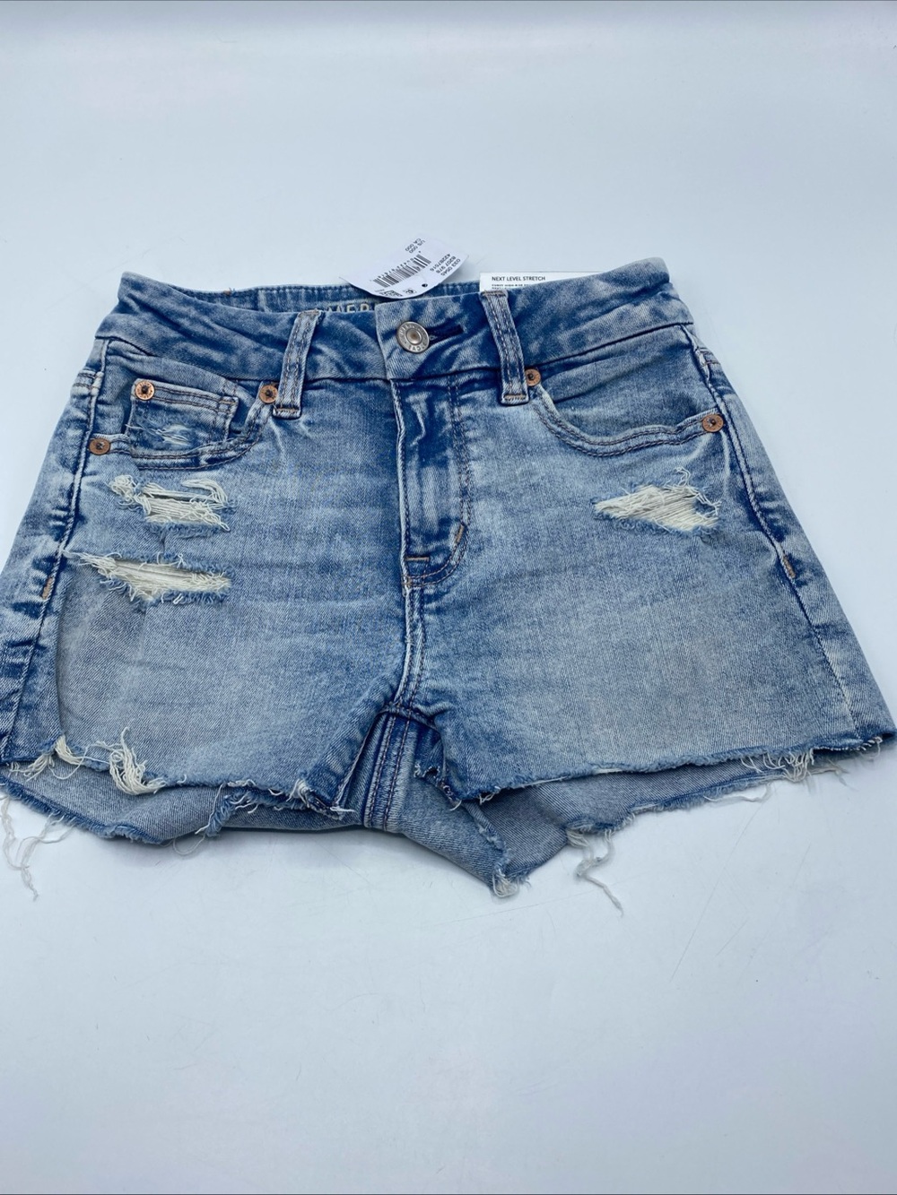 American Eagle Curvy Next Level Stretch 000 High Rise Shorts Jean Denim 23W New